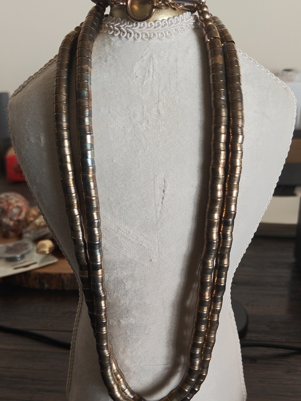 Multi-Strand Metallic Bead Necklace - Bronze Metallic